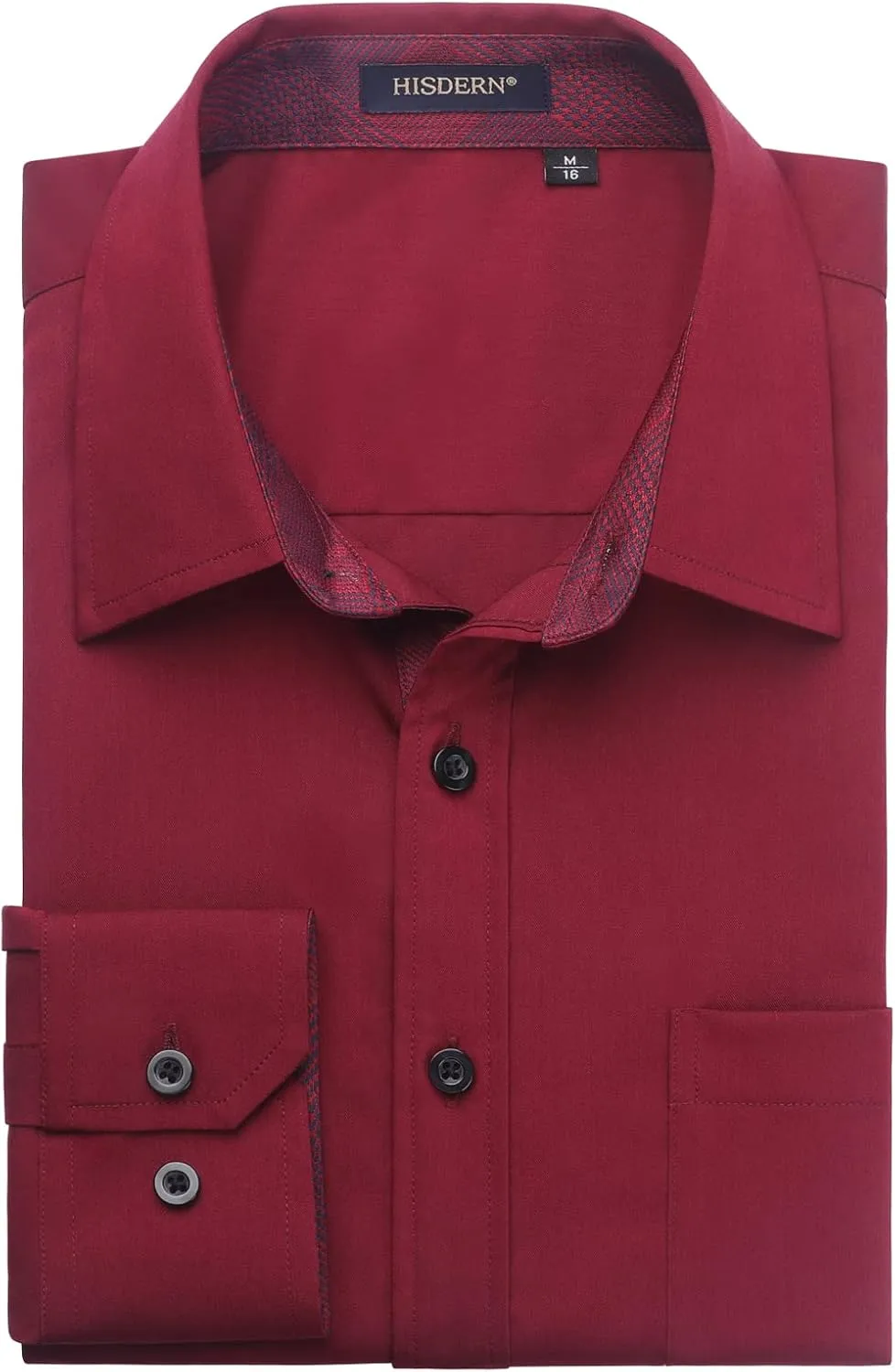 HISDERN Mens Dress Shirts Long Sleeve Button Down Casual Shirts for Men Inner Contrast Formal Business Tuxedo Wedding Shirt