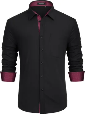 HISDERN Mens Dress Shirts Long Sleeve Button Down Casual Shirts for Men Inner Contrast Formal Business Tuxedo Wedding Shirt