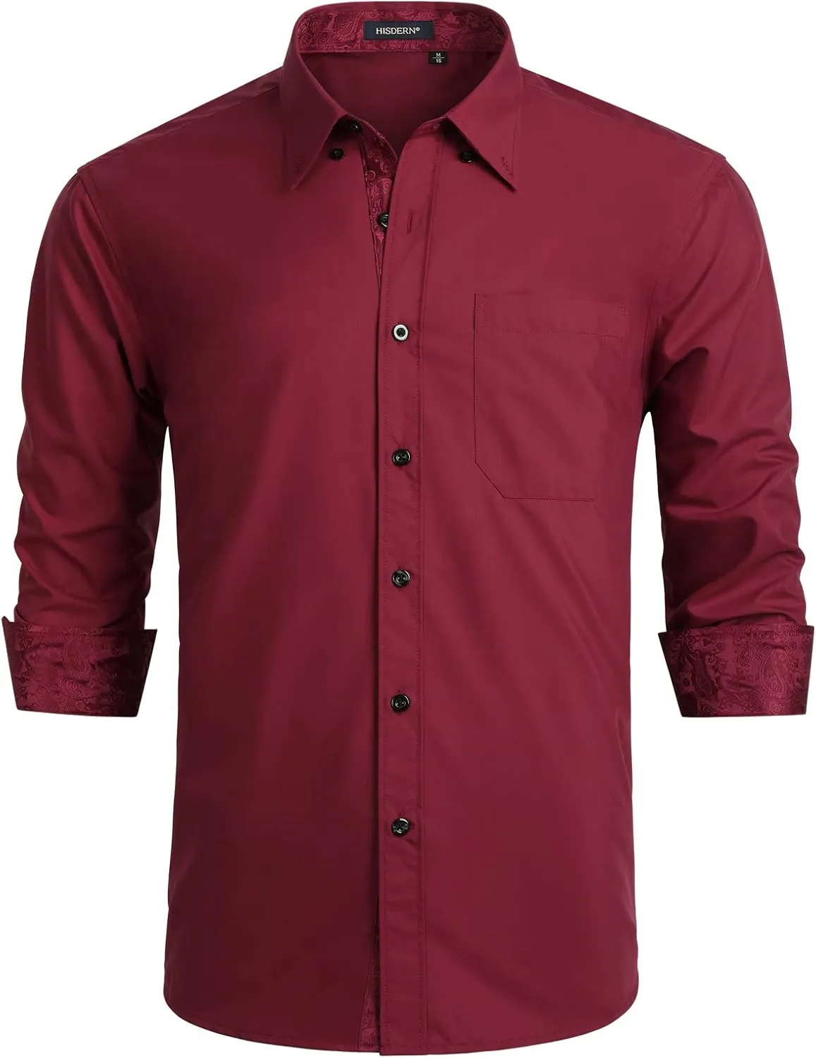 HISDERN Mens Dress Shirts Long Sleeve Button Down Casual Shirts for Men Inner Contrast Formal Business Tuxedo Wedding Shirt