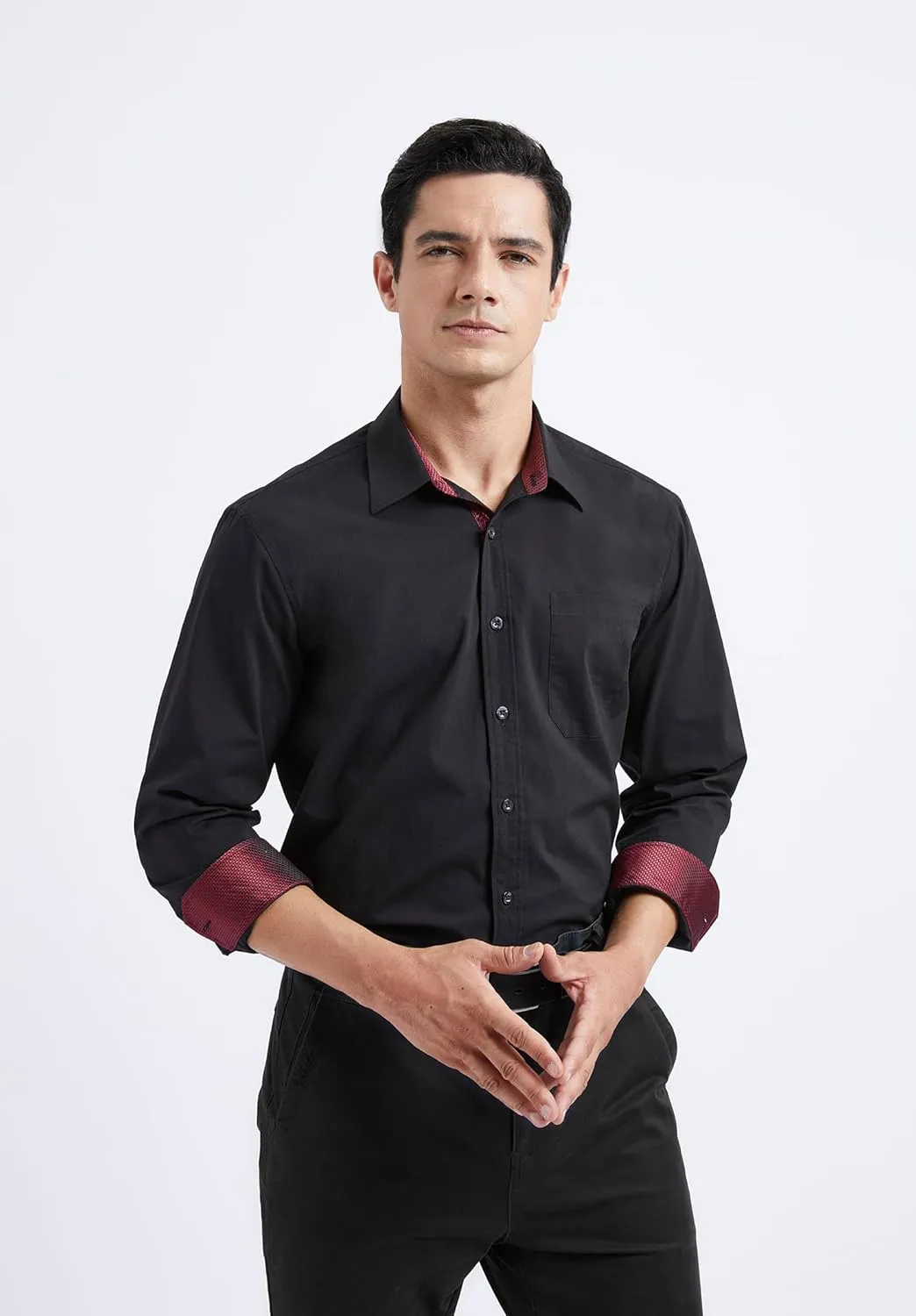 HISDERN Mens Dress Shirts Long Sleeve Button Down Casual Shirts for Men Inner Contrast Formal Business Tuxedo Wedding Shirt