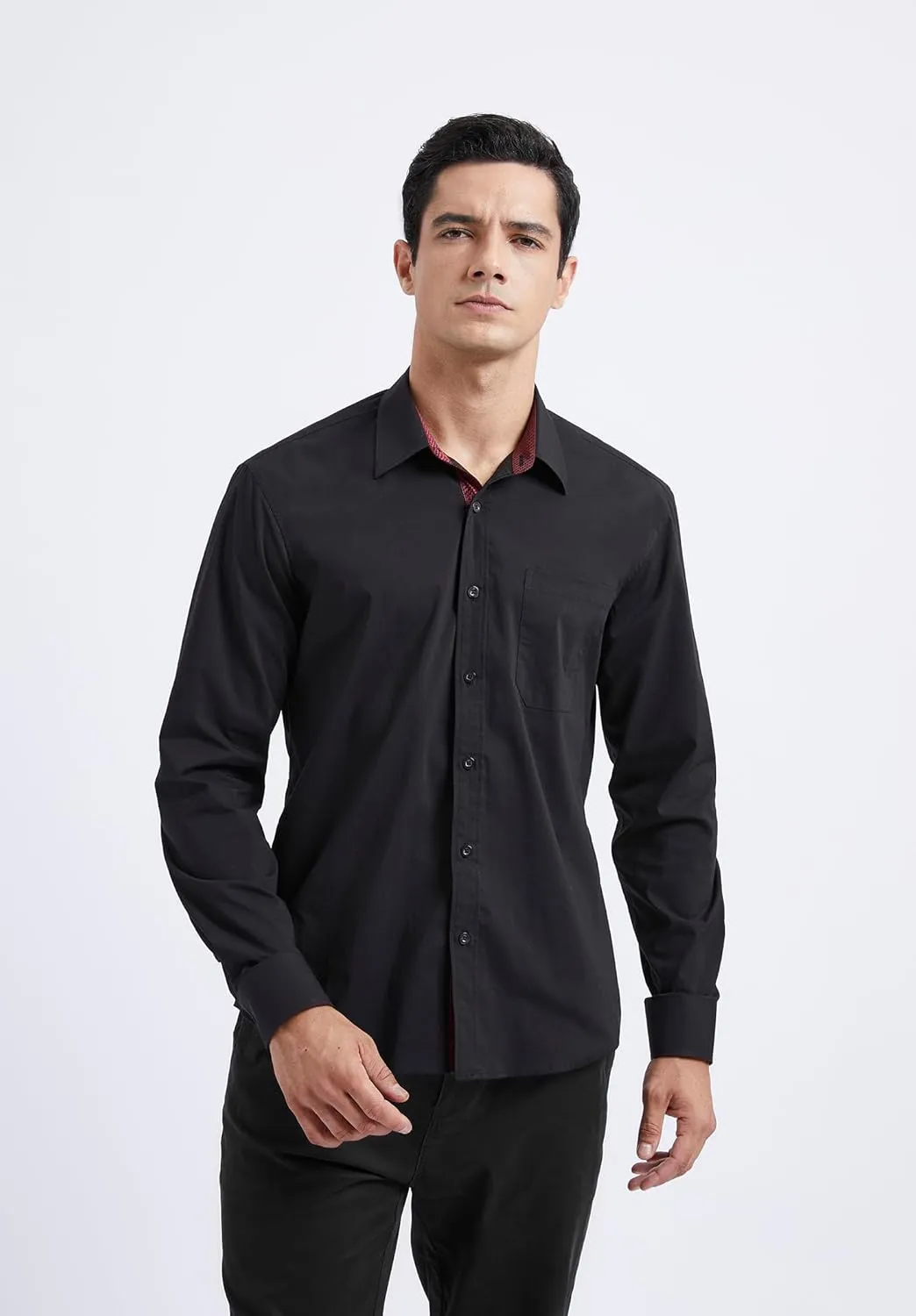 HISDERN Mens Dress Shirts Long Sleeve Button Down Casual Shirts for Men Inner Contrast Formal Business Tuxedo Wedding Shirt