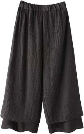 LaovanIn Women's Wide Leg Capri Pants Cotton Cropped Palazzo Trousers Culottes