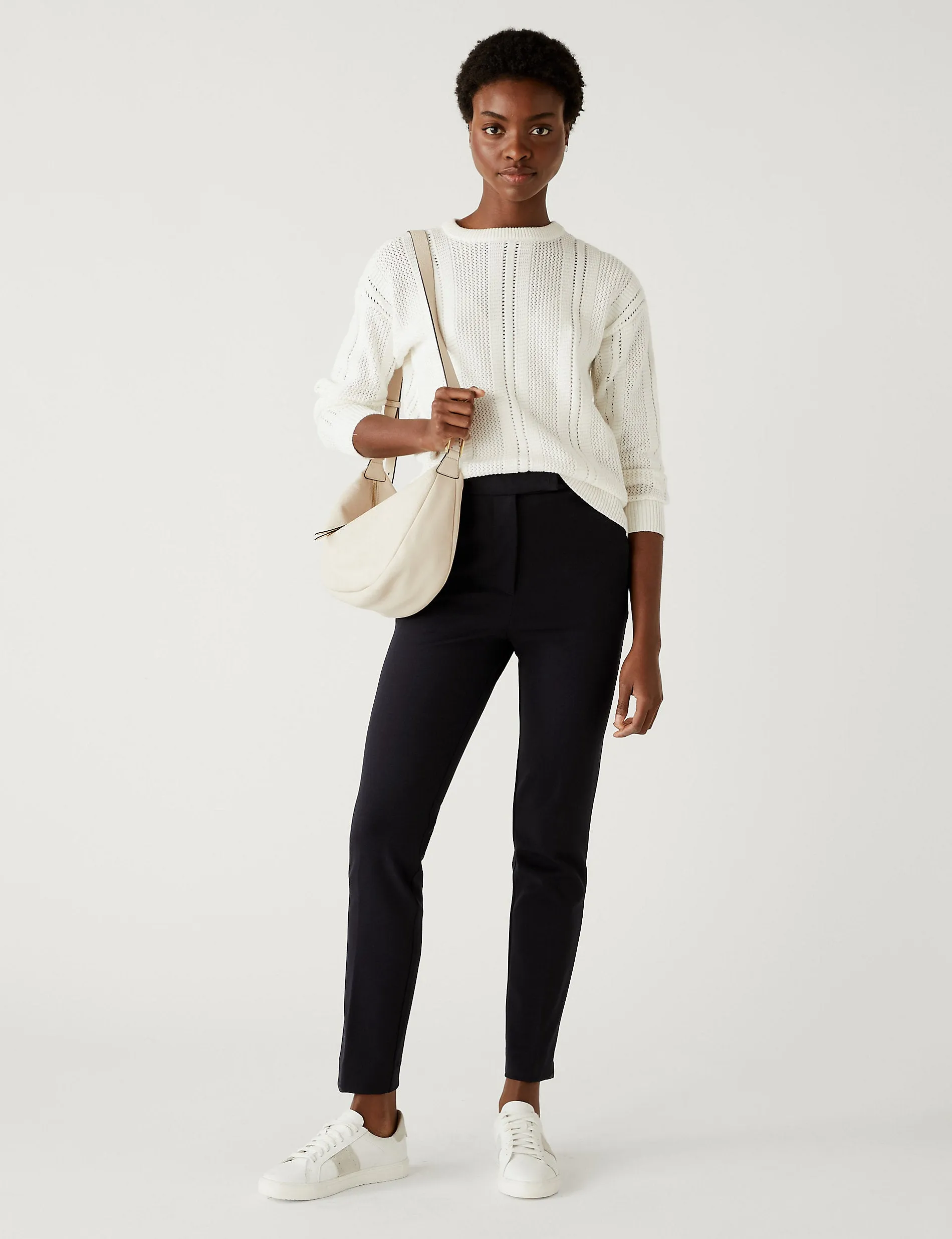 Marks & Spencer Grazer Ankle-Length Slim Trousers, Navy