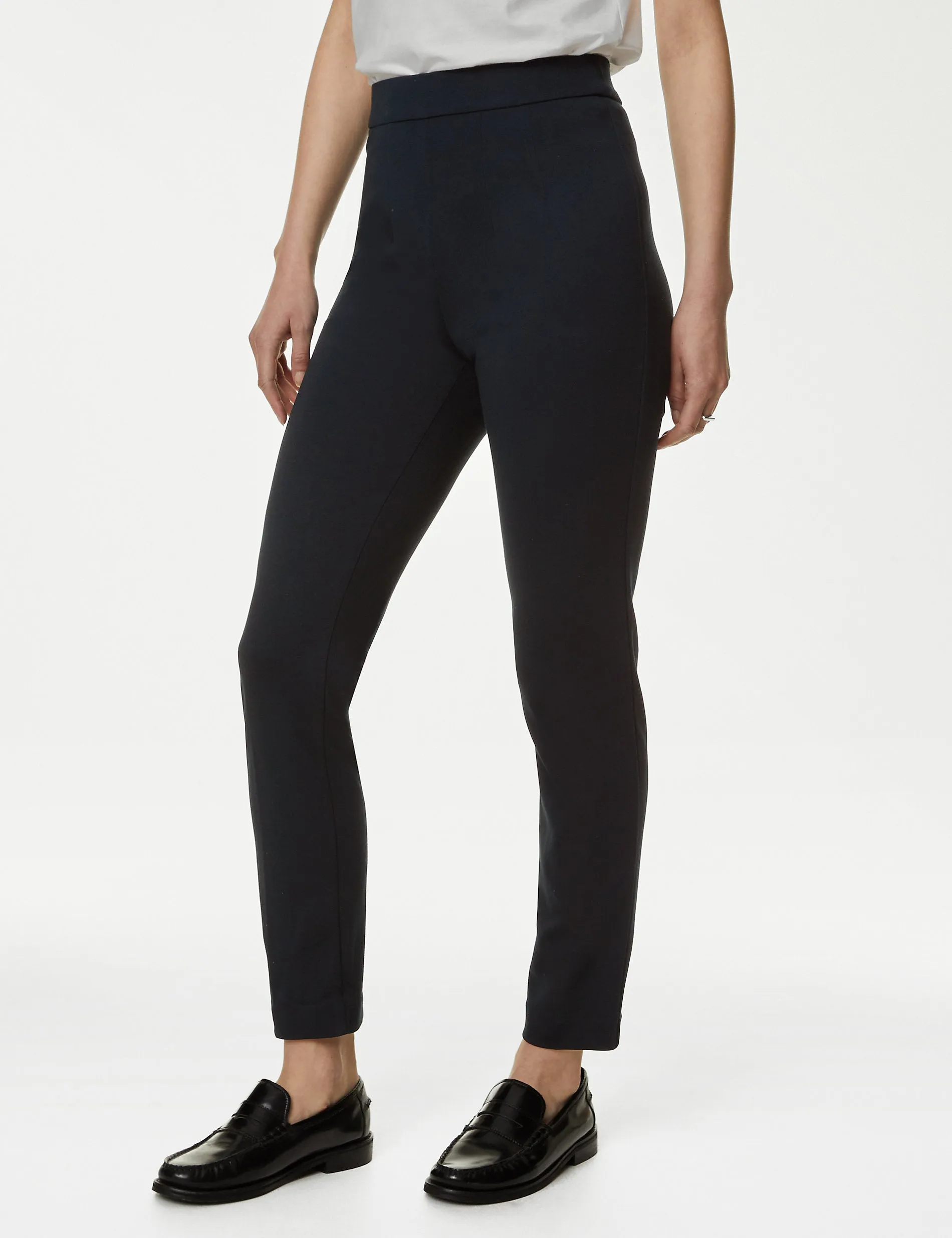 Marks & Spencer Grazer Jersey Ankle-Length Slim Trousers, Navy