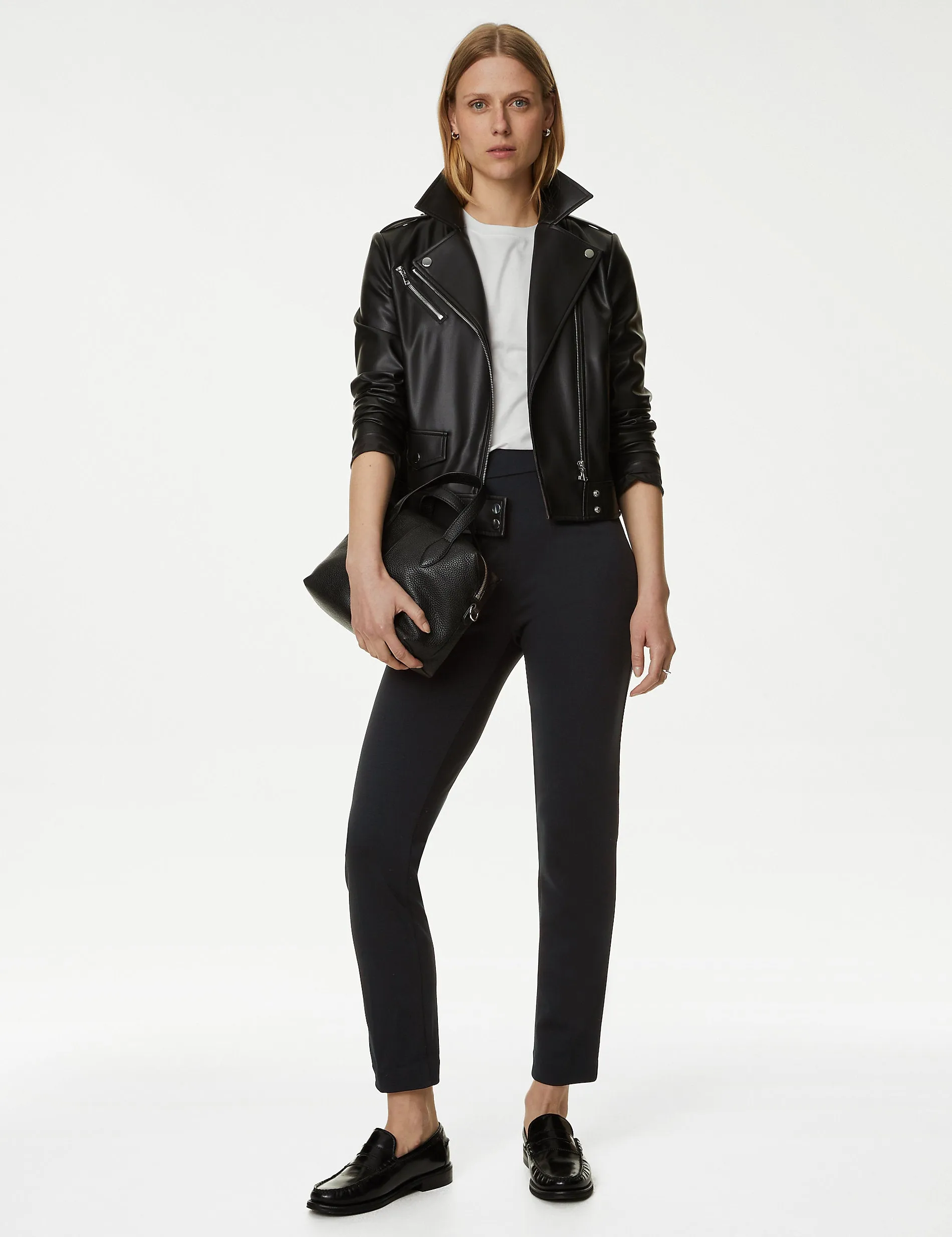 Marks & Spencer Grazer Jersey Ankle-Length Slim Trousers, Navy