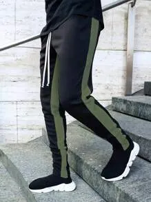 Men Contrast Panel Drawstring Sweatpants