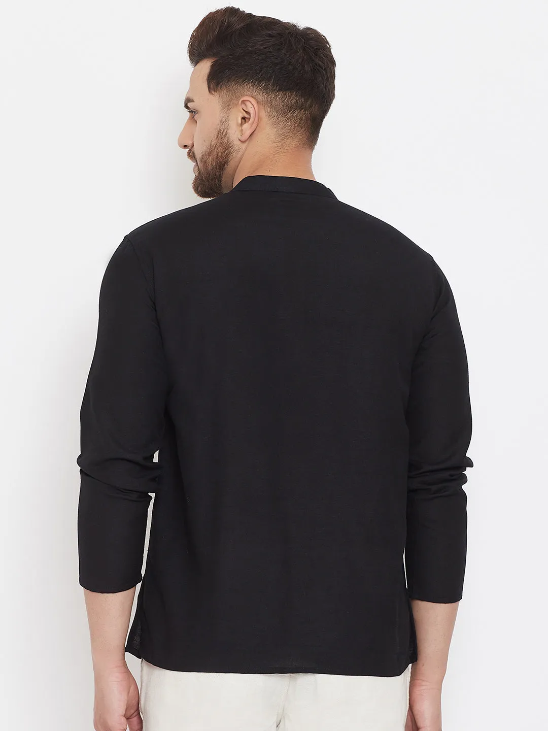 Men's Black Button Placket Shirt Kurta - Even Apparels