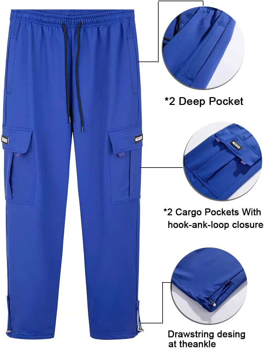 Men's Cargo Sweatpants Loose Fit Pants Joggers for Men with Pockets, Open Bottom Drawstring