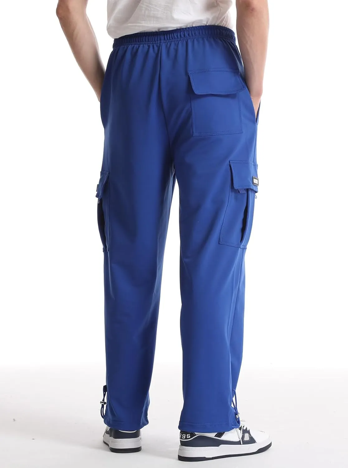 Men's Cargo Sweatpants Loose Fit Pants Joggers for Men with Pockets, Open Bottom Drawstring