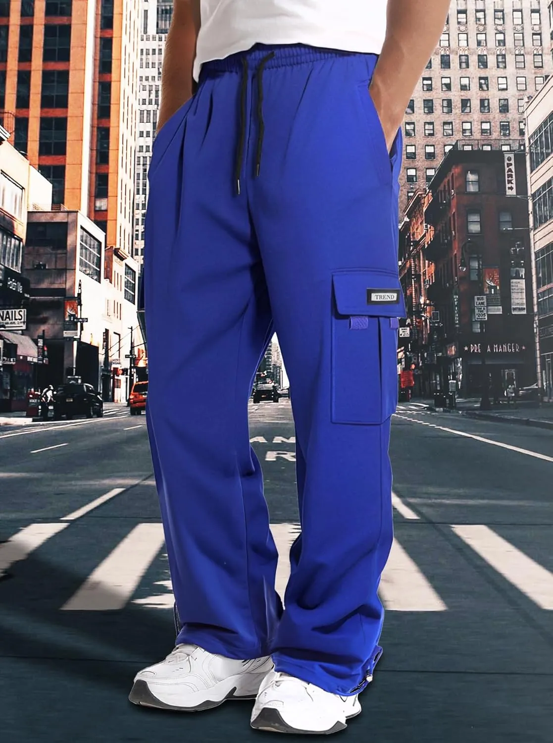 Men's Cargo Sweatpants Loose Fit Pants Joggers for Men with Pockets, Open Bottom Drawstring