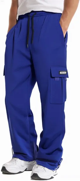 Men's Cargo Sweatpants Loose Fit Pants Joggers for Men with Pockets, Open Bottom Drawstring