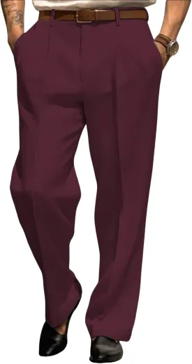 Mens Dress Pants Straight Leg Pleat-Front Casual Suit Pants Plain Comfort Work Office Business Lounge Trouser Long