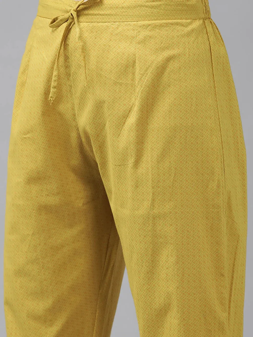 Mustard Printed Cotton Dupatta Set