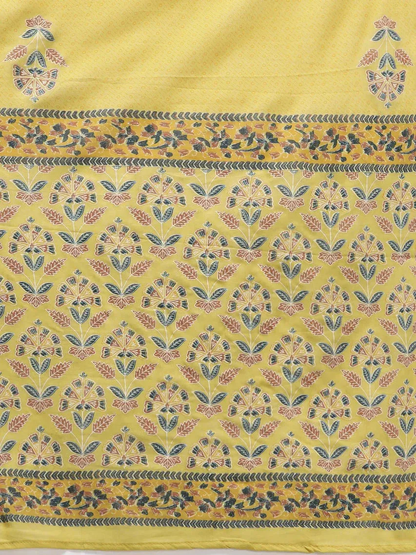 Mustard Printed Cotton Dupatta Set