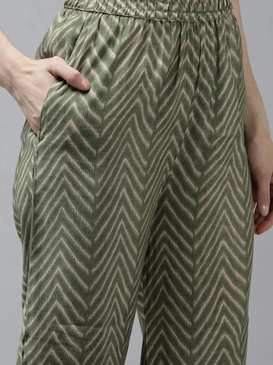 Olive Green Printed Dupatta Set