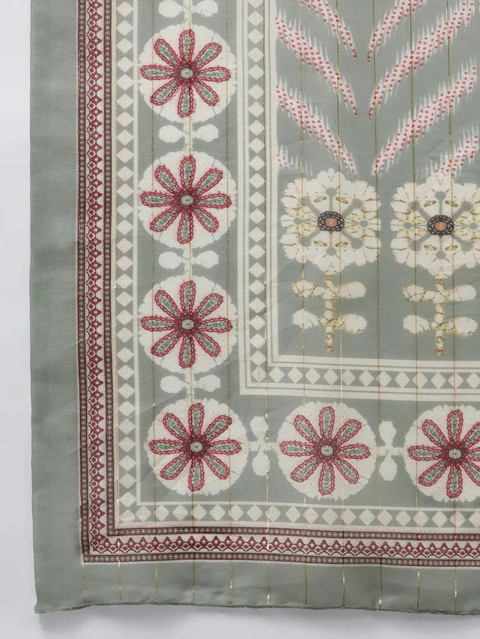 Olive Green Printed Dupatta Set
