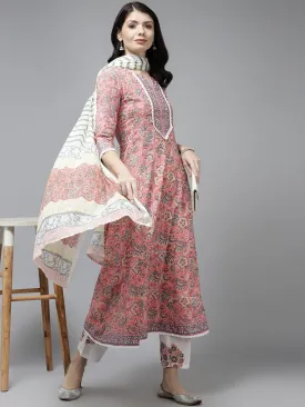 Peach Ethnic Motifs Printed Dupatta Set
