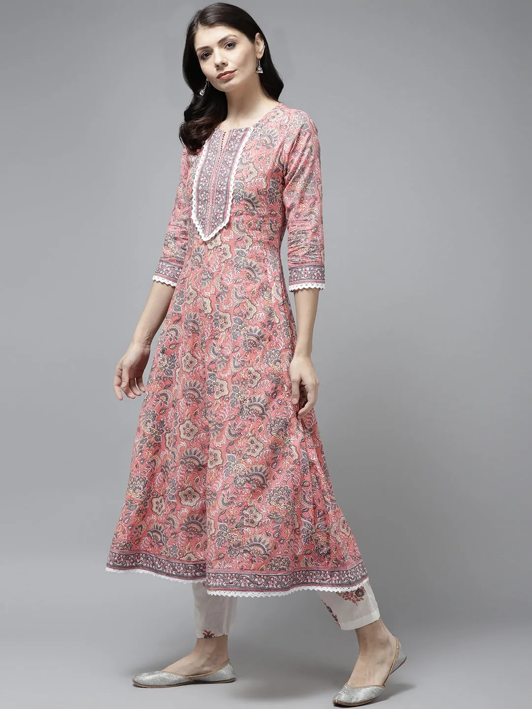 Peach Ethnic Motifs Printed Dupatta Set