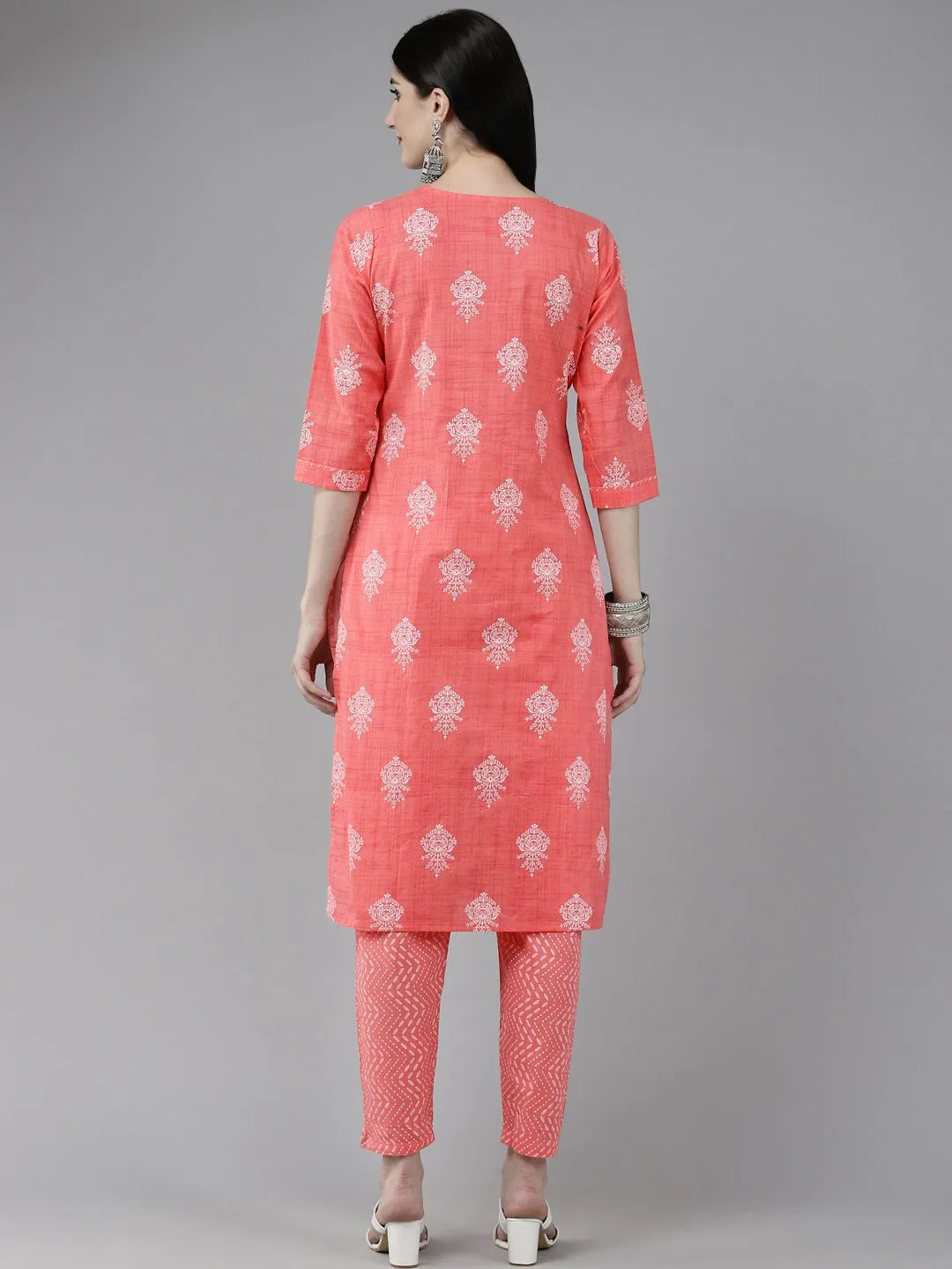 Peach Printed Kurta Set
