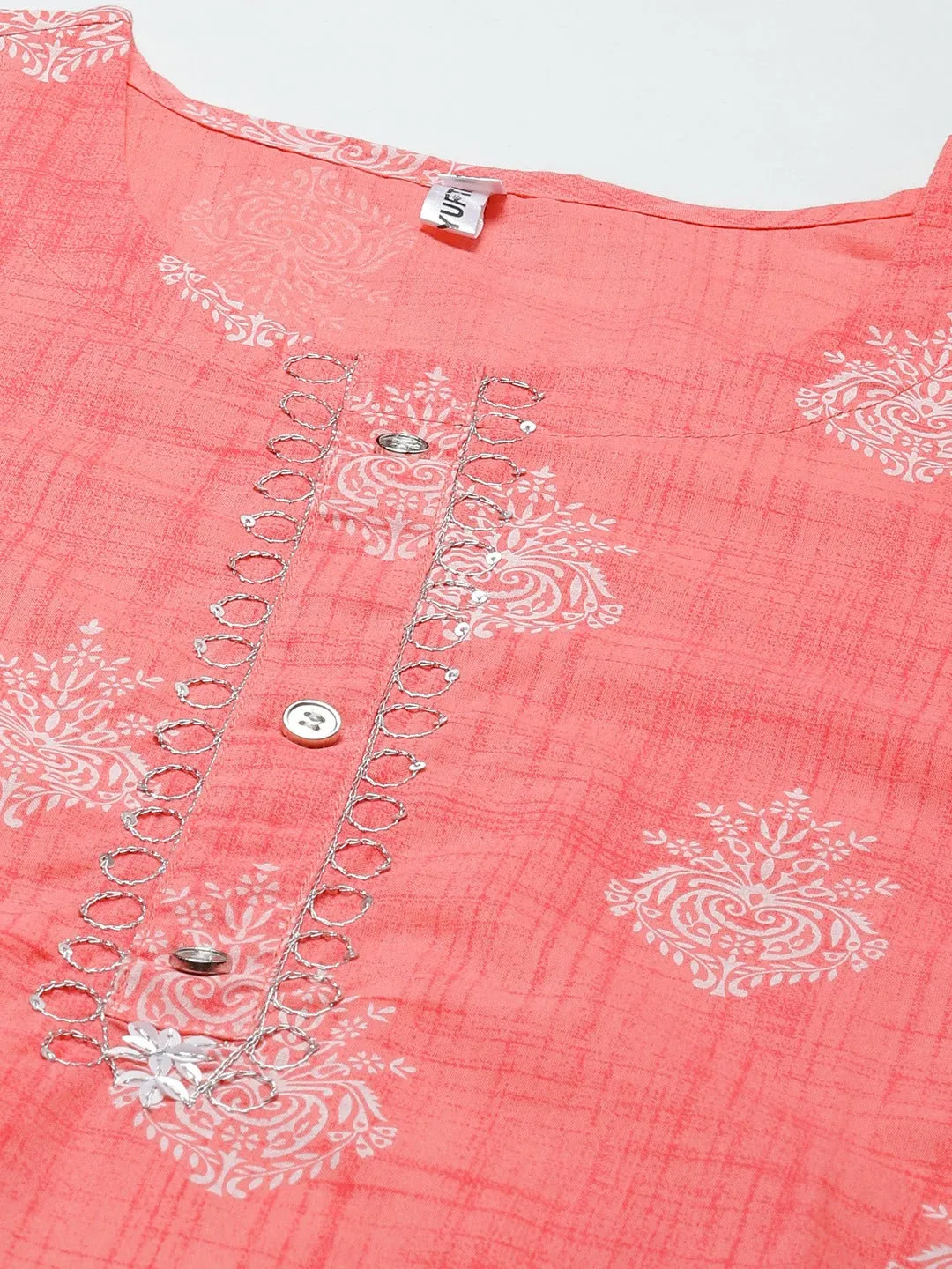 Peach Printed Kurta Set