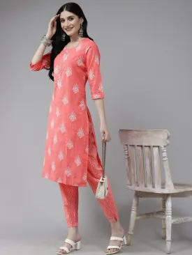 Peach Printed Kurta Set