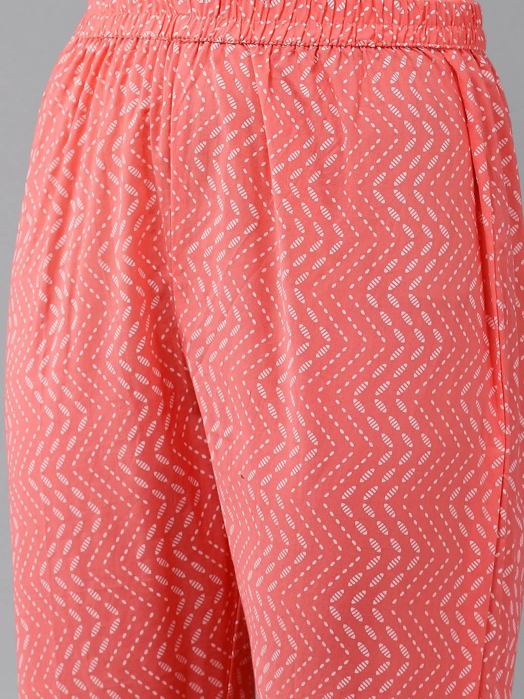 Peach Printed Kurta Set