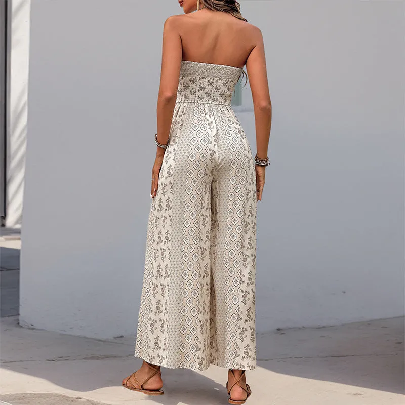 PEOPLETERRITORY ,  are hot in summer, high-waisted lace-up wide-leg pants, splicing ethnic style casual wide-leg trousers