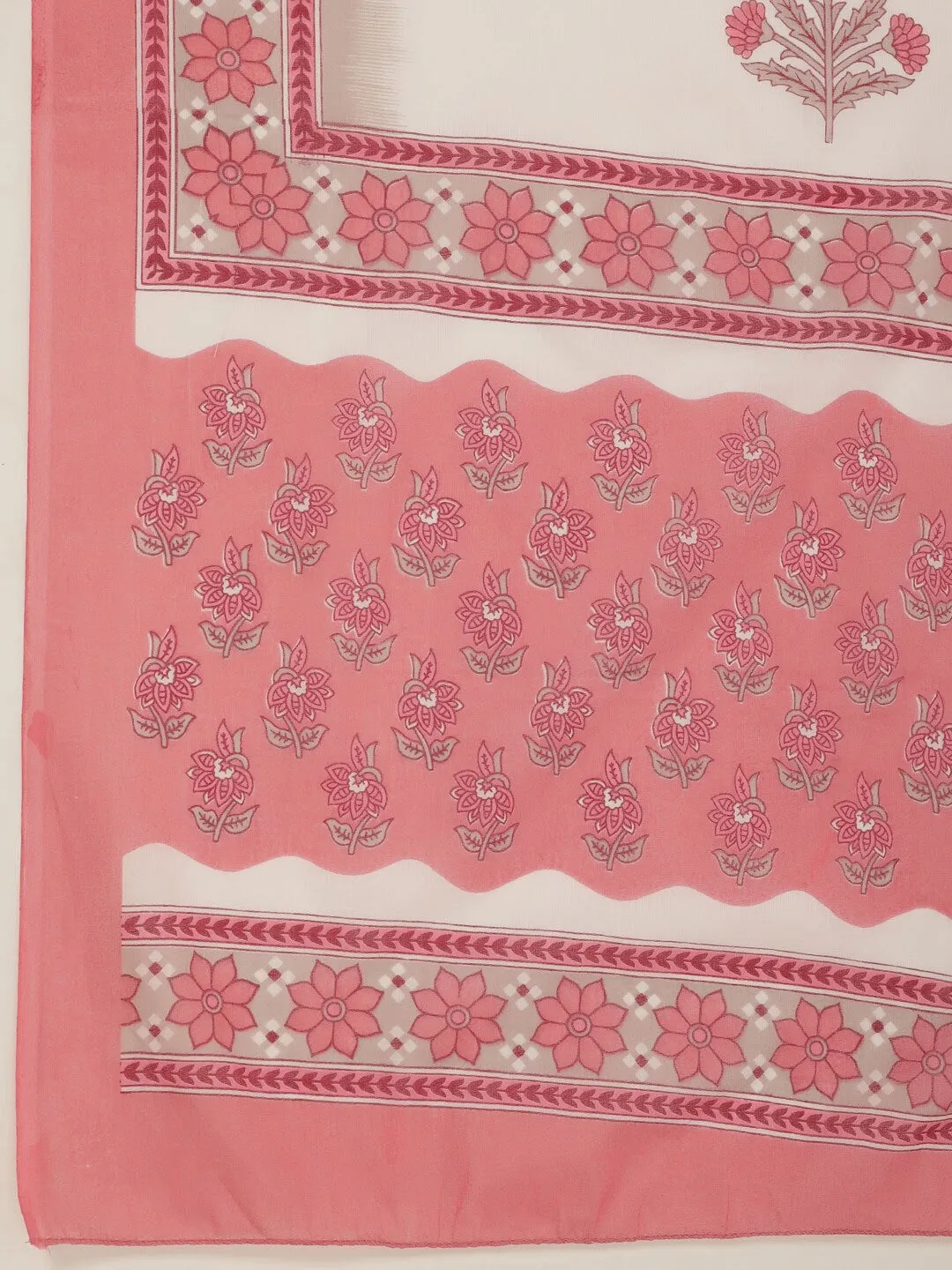 Pink Cotton Printed Dupatta Set
