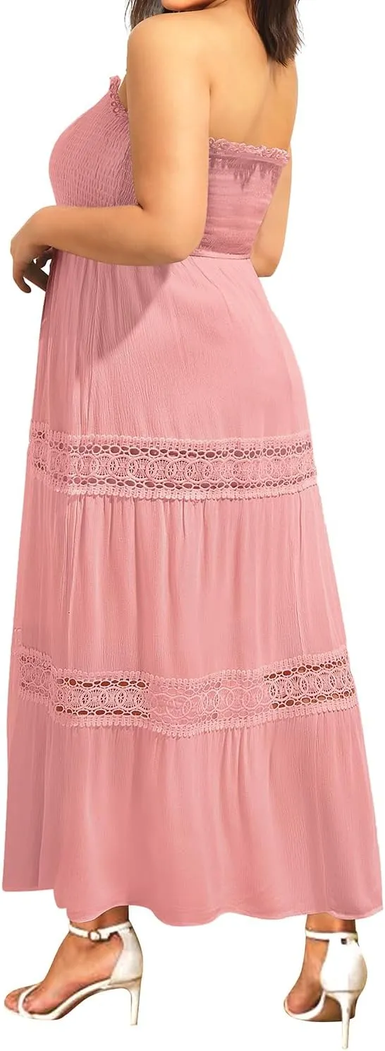 Plus Size Summer Dress- Beach Tube Casual Boho Strapless Flowy Long Sun Maxi Dresses