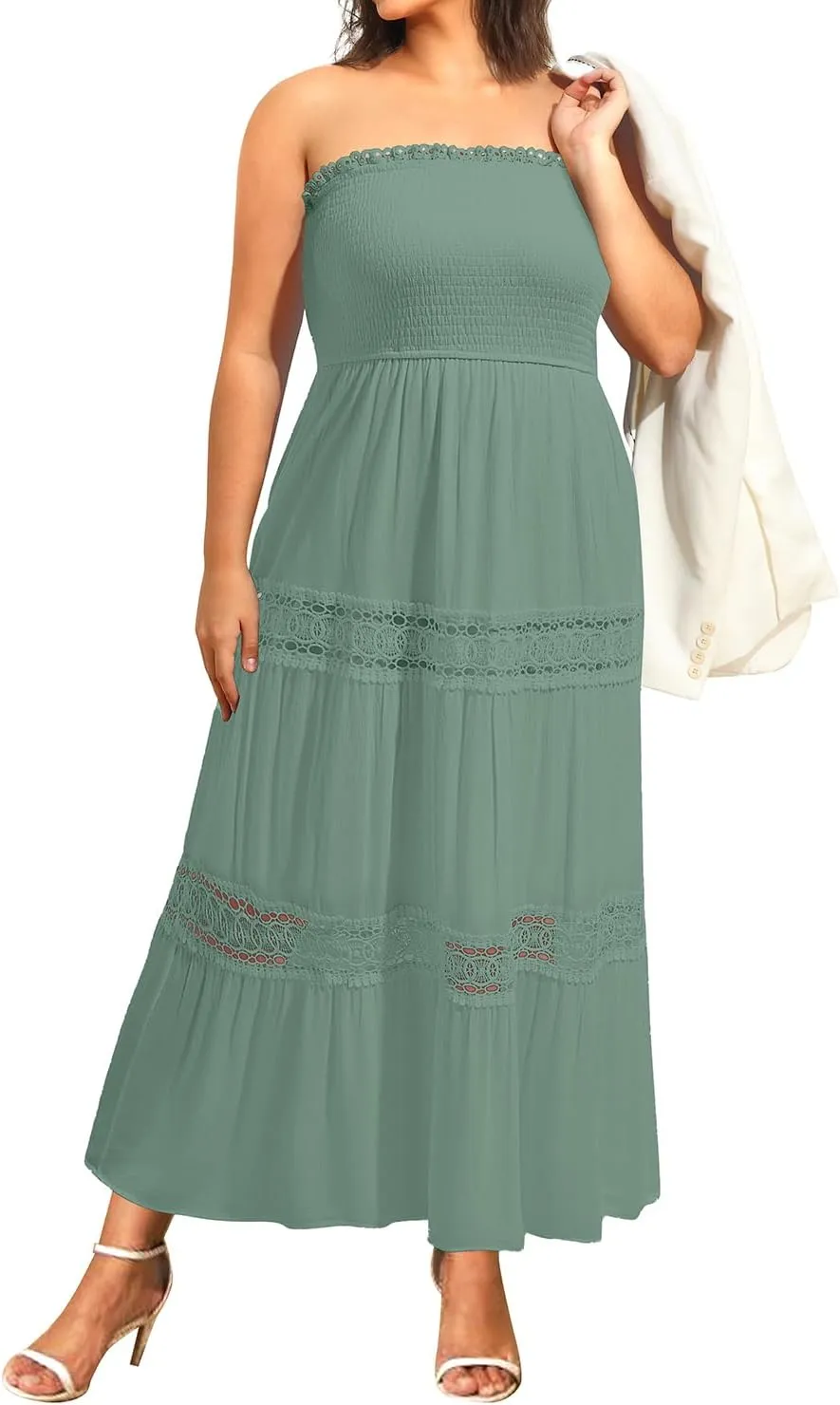 Plus Size Summer Dress- Beach Tube Casual Boho Strapless Flowy Long Sun Maxi Dresses