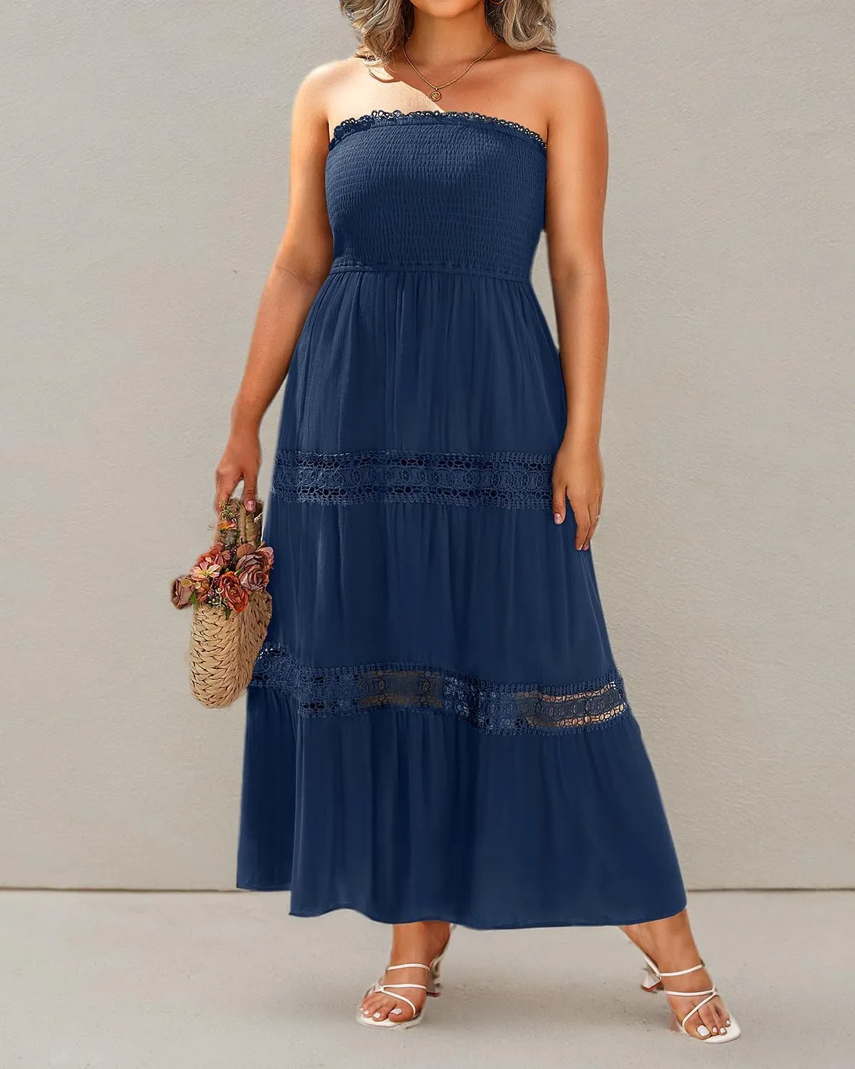 Plus Size Summer Dress- Beach Tube Casual Boho Strapless Flowy Long Sun Maxi Dresses