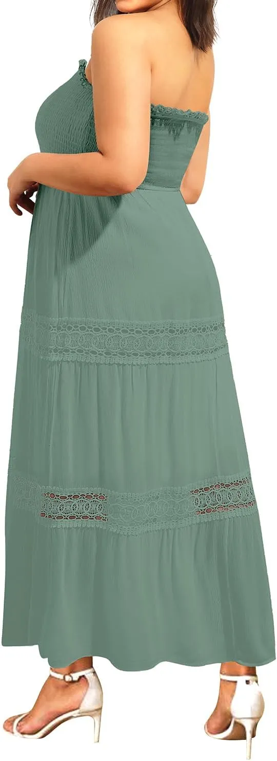 Plus Size Summer Dress- Beach Tube Casual Boho Strapless Flowy Long Sun Maxi Dresses