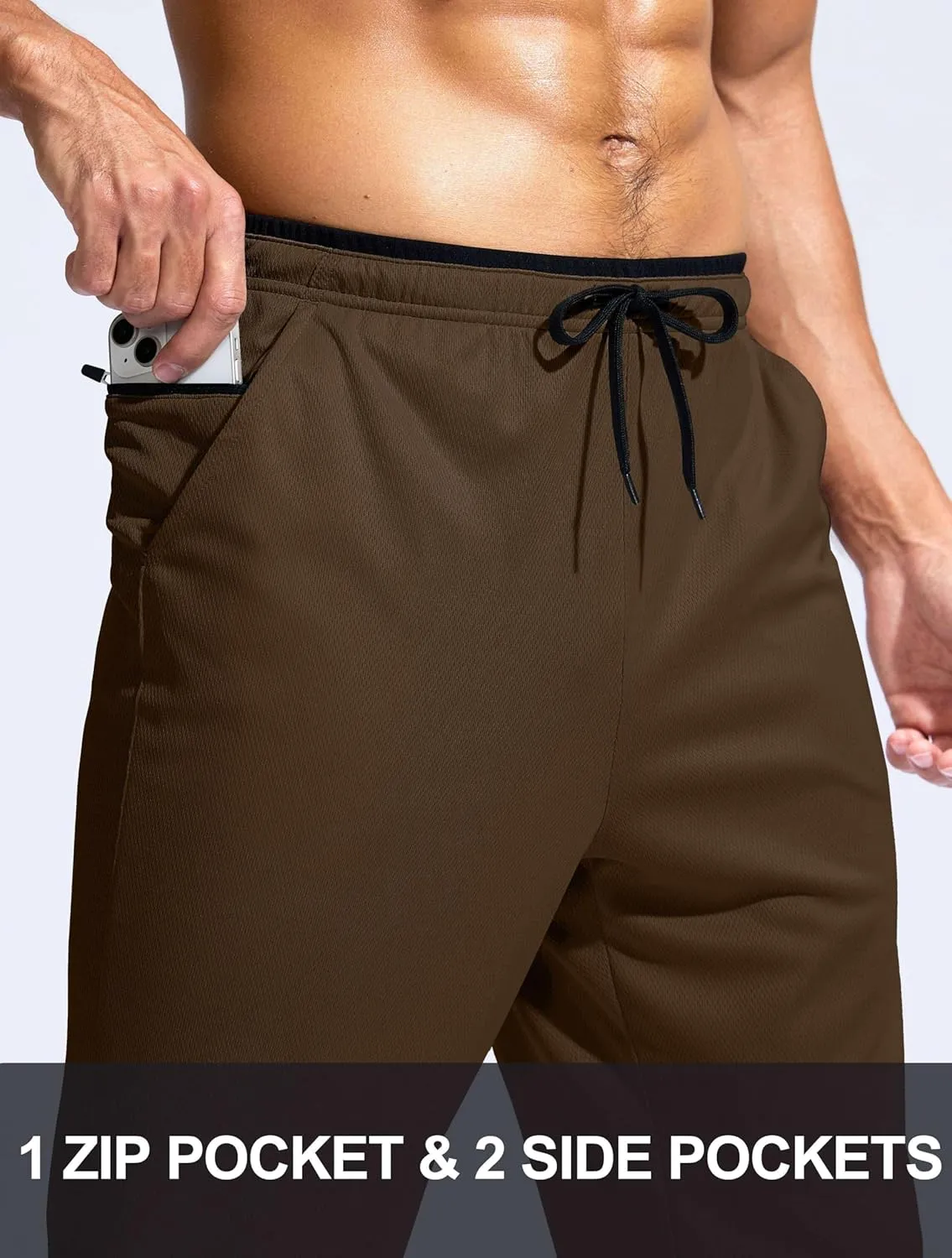 Pudolla Men's Lightweight Mesh Sweatpants Loose Fit Open Bottom Athletic Workout Gym Pants with Zipper Pockets