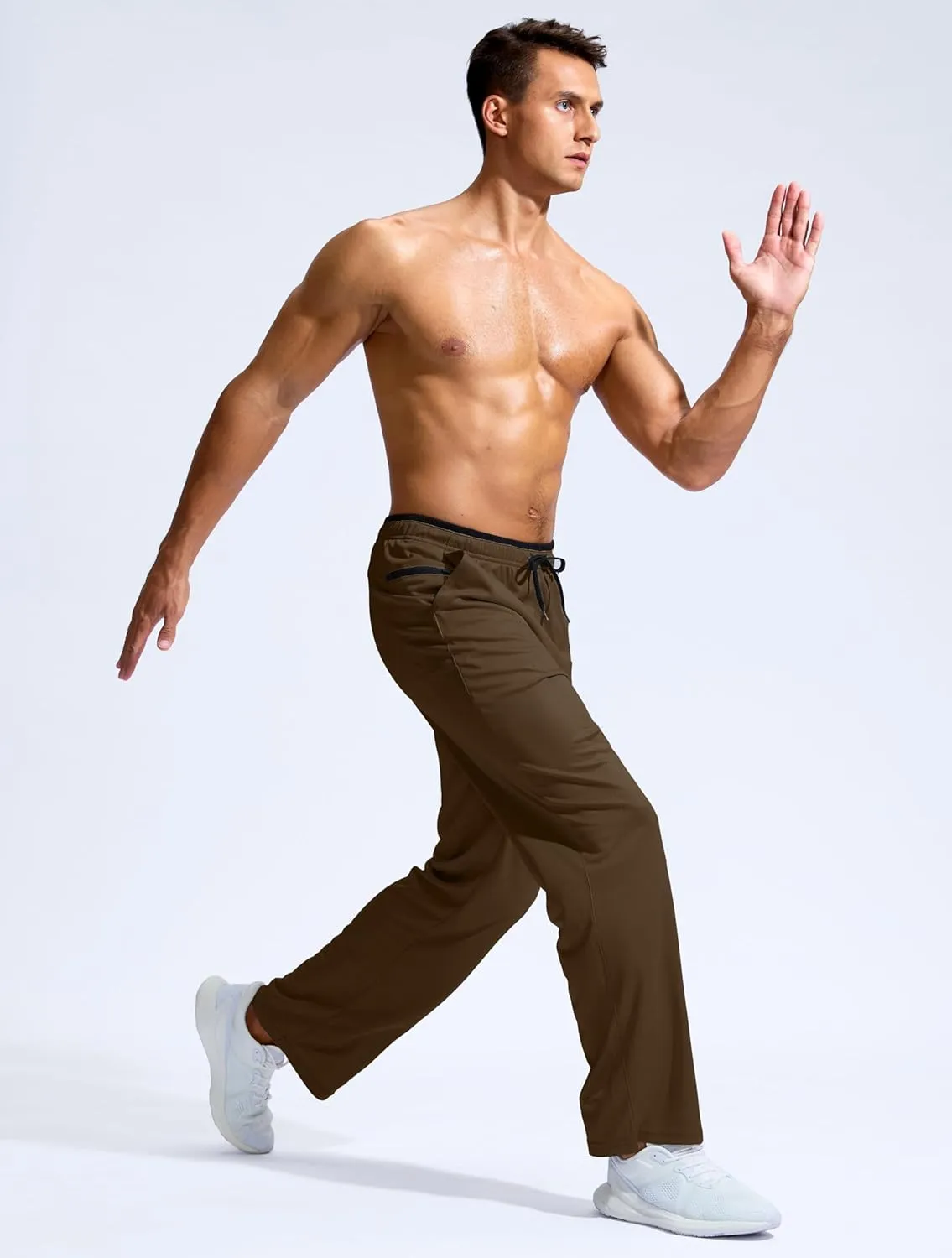 Pudolla Men's Lightweight Mesh Sweatpants Loose Fit Open Bottom Athletic Workout Gym Pants with Zipper Pockets