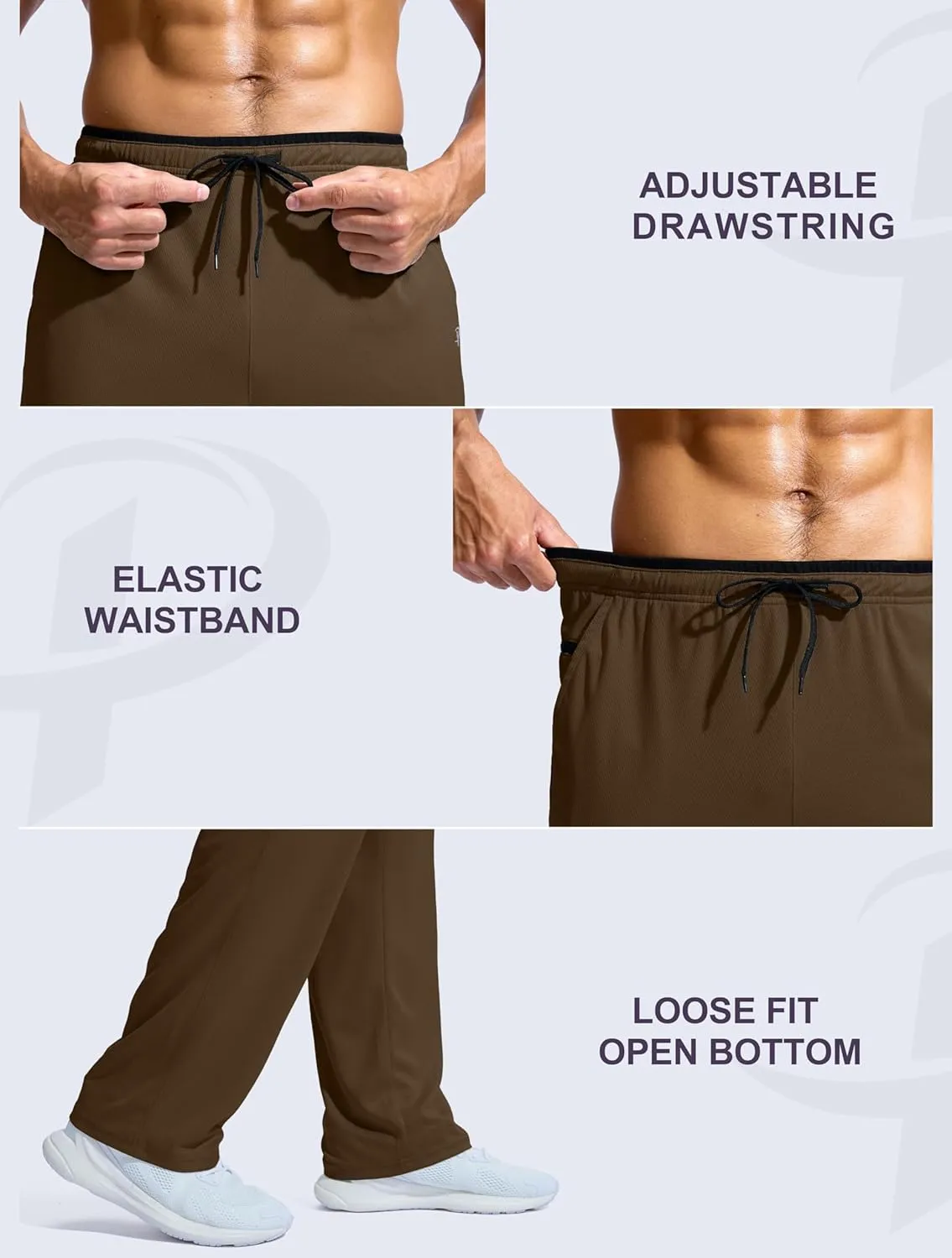 Pudolla Men's Lightweight Mesh Sweatpants Loose Fit Open Bottom Athletic Workout Gym Pants with Zipper Pockets
