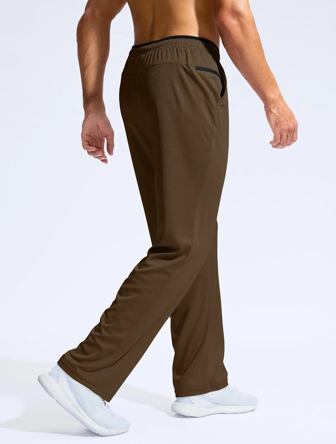 Pudolla Men's Lightweight Mesh Sweatpants Loose Fit Open Bottom Athletic Workout Gym Pants with Zipper Pockets