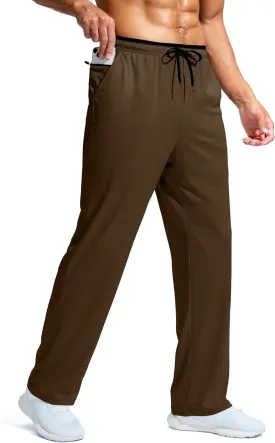 Pudolla Men's Lightweight Mesh Sweatpants Loose Fit Open Bottom Athletic Workout Gym Pants with Zipper Pockets