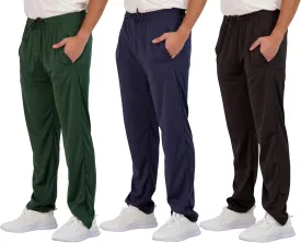 Real Essentials 3 Pack: Men's Mesh Athletic Gym Workout Lounge Open Bottom Sweatpants with Pockets (Available in Big & Tall)