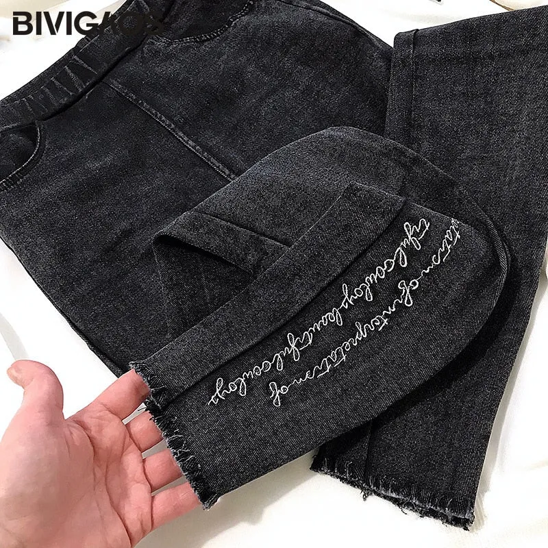 Spring Embroidered Letters Washed Jeans Leggings Skinny Slim Woven Pencil Pants Jeans Jeggings
