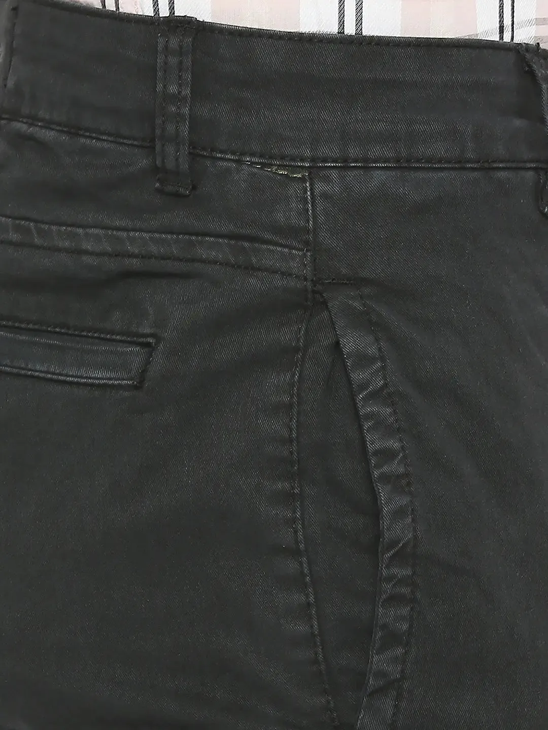 Spykar Men Black Lycra Slim Fit Ankle Length Plain Trousers