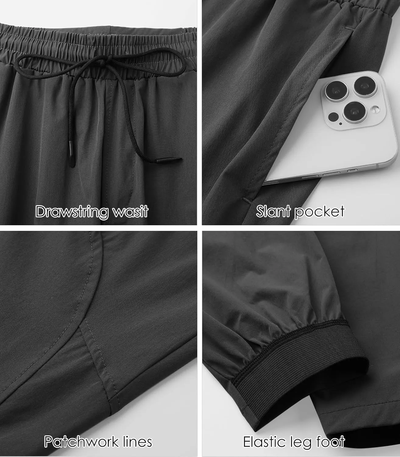 Surenow Mens Athletic Lightweight Workout Sweatpants Multiple Pockets Gym Quick-Drying Joggers Tapered Fit Training Pants