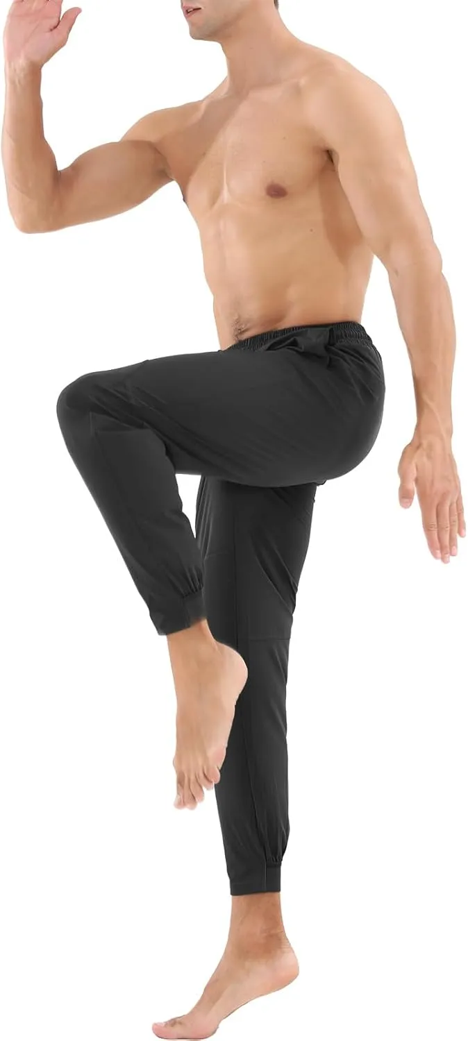 Surenow Mens Athletic Lightweight Workout Sweatpants Multiple Pockets Gym Quick-Drying Joggers Tapered Fit Training Pants