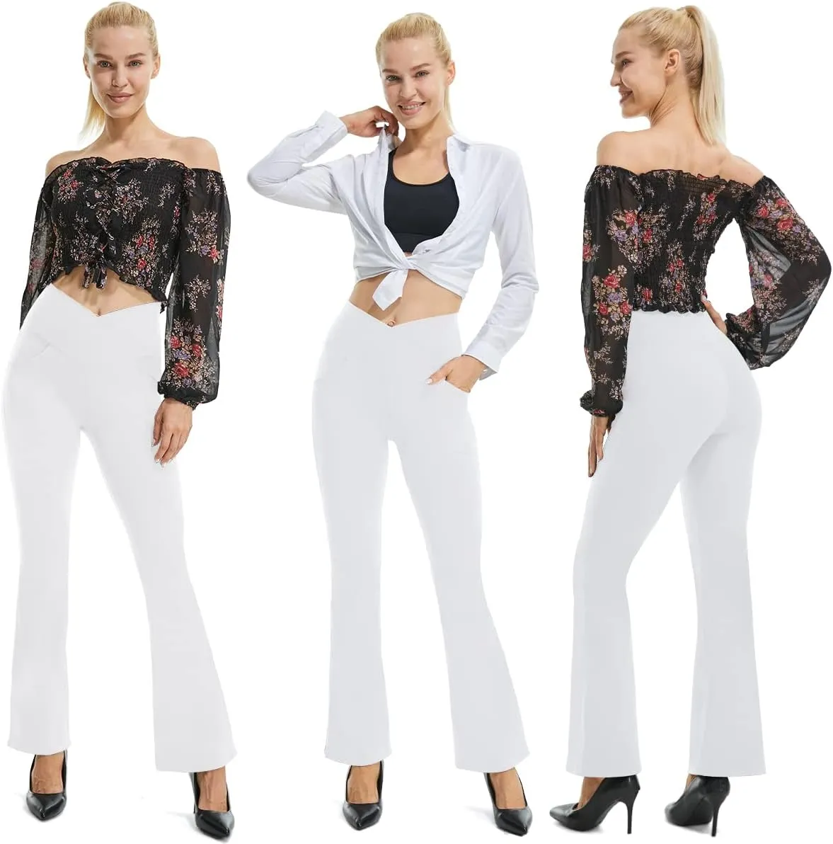 TOPYOGAS Womens Casual Flare Leggings with Pocket Bootleg Yoga Pants Crossover Hight Waisted Workout Pants