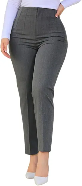 utcoco Womens Stretchy High Waisted Skinny Pants Business Casual Pleated Pencil Trousers with Pockets