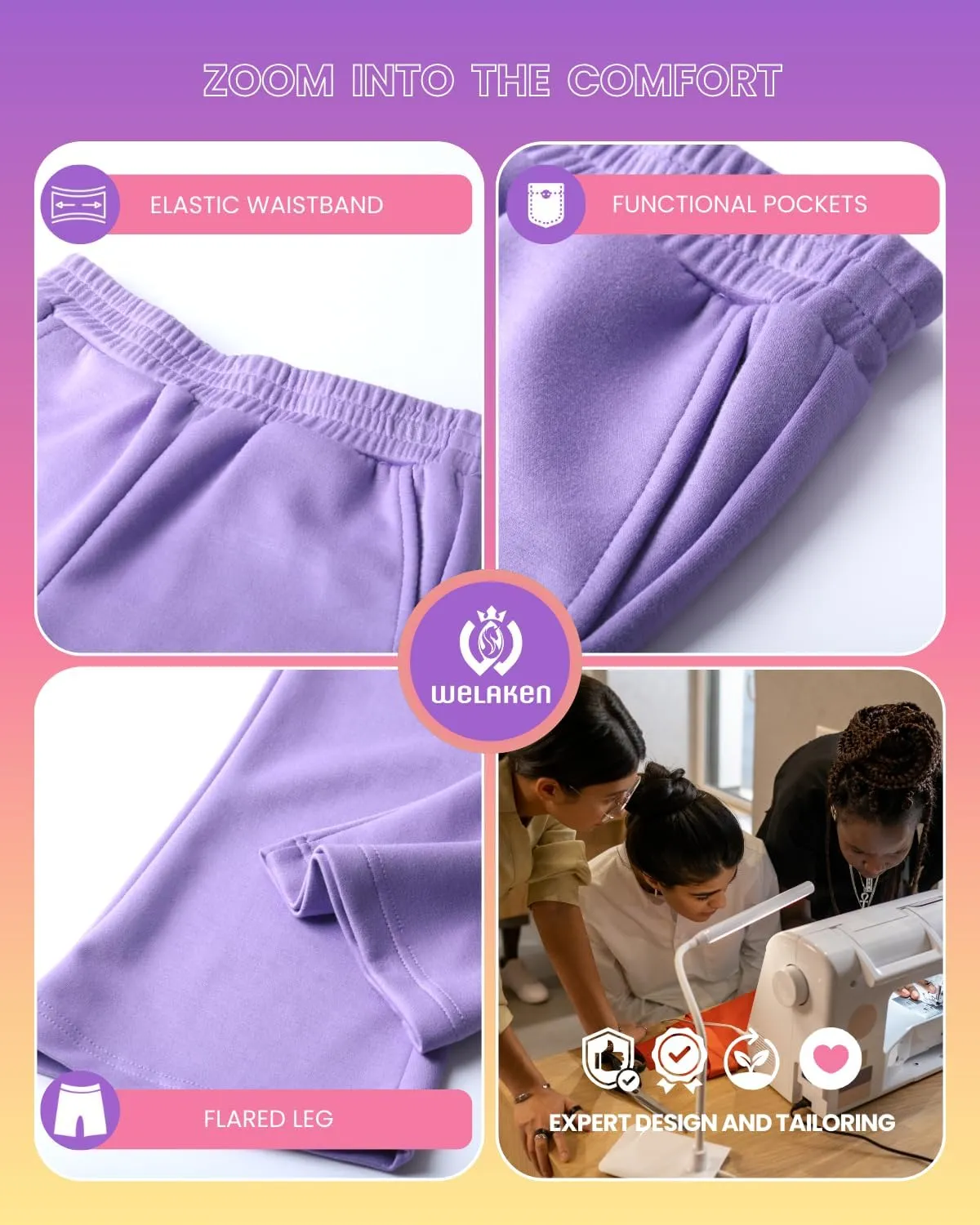 WELAKEN Girls Sweatpants for Casual & Athletic - Kids Flared Pants Bell-Bottom Trousers with Pockets