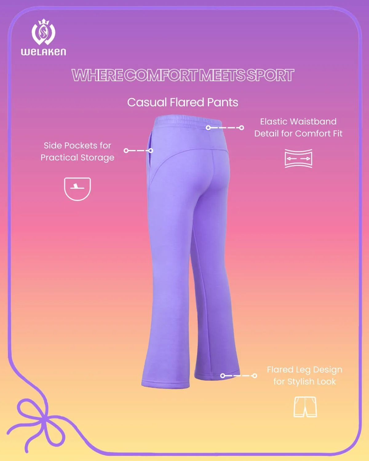 WELAKEN Girls Sweatpants for Casual & Athletic - Kids Flared Pants Bell-Bottom Trousers with Pockets
