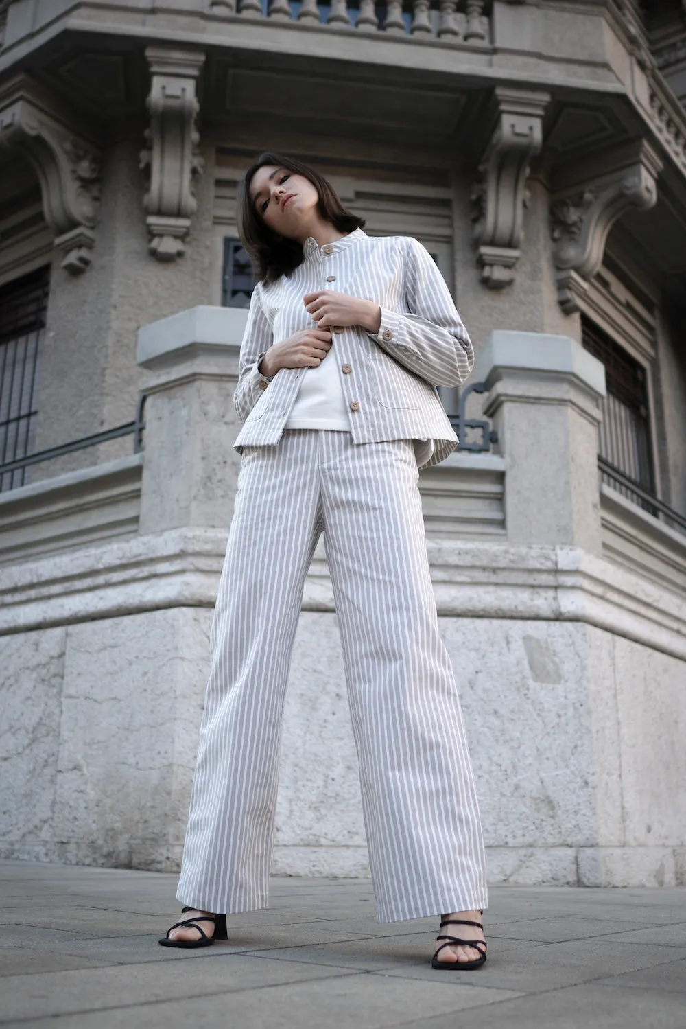 Wide Legged Trousers Cotton Stripe