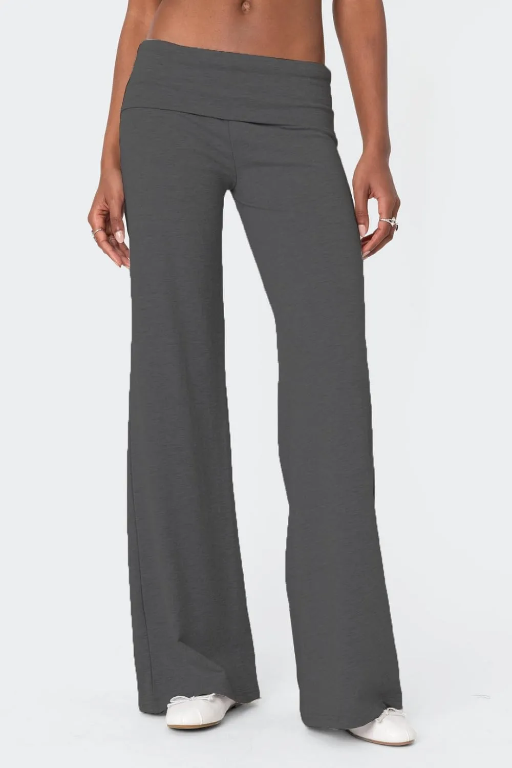 Women Fold Over Yoga Pants Y2K Striped Flared Leggings Low Rise Wide Leg Lounge Pants Stretchy Sweatpants