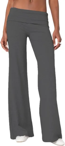 Women Fold Over Yoga Pants Y2K Striped Flared Leggings Low Rise Wide Leg Lounge Pants Stretchy Sweatpants