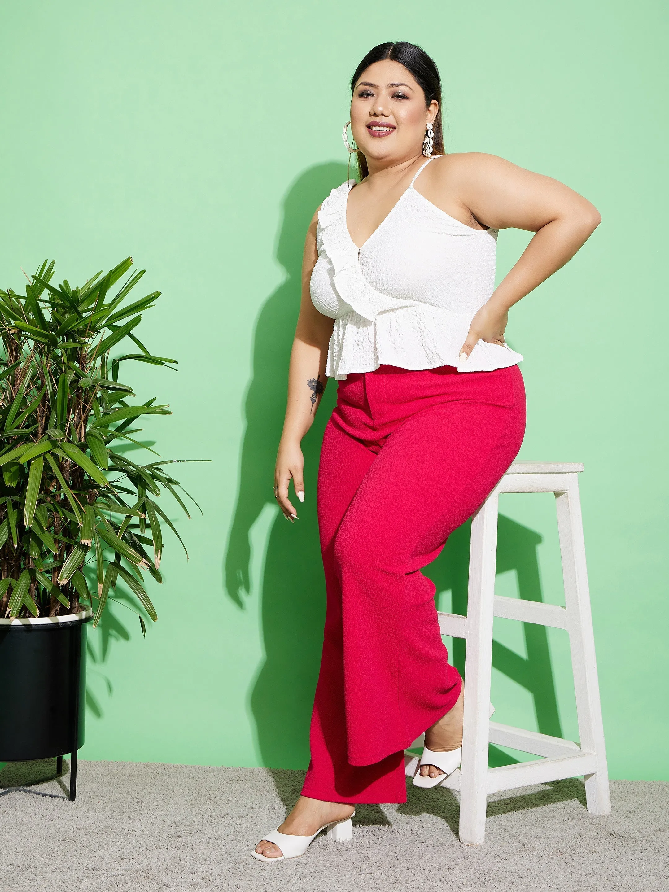 Women Fuchsia Bell Bottom Pants
